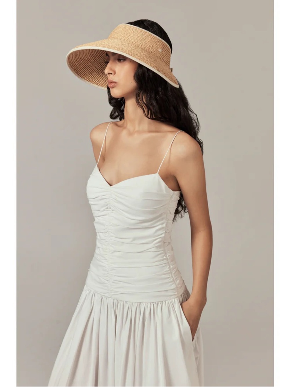 Helen Kaminski Mai Straw Visor with Cream Trim - Picture 2 of 5